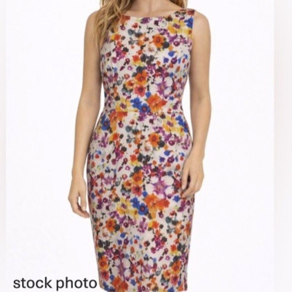 MaxMara Multicolor Floral Sleeveless Bateau Neck Sheath Midi Dress SZ 14 NWT